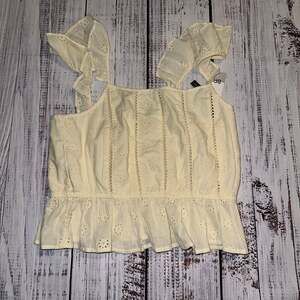 BP. Nordstrom Yellow Eyelet Ruffle Smocked Fairy Pastel Coquette Peplum Tank Top
